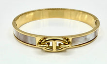 Load image into Gallery viewer, Gold Bangle Bracelet with Mother of Pearl Insets
