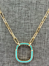 Load image into Gallery viewer, Designer Inspired Paperclip Necklace with Turquoise Lock Pendant
