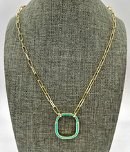 Load image into Gallery viewer, Designer Inspired Paperclip Necklace with Turquoise Lock Pendant
