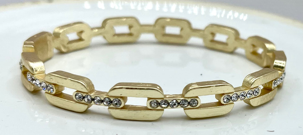Brushed Gold Link Jewelry& Pave Bangle Bracelet