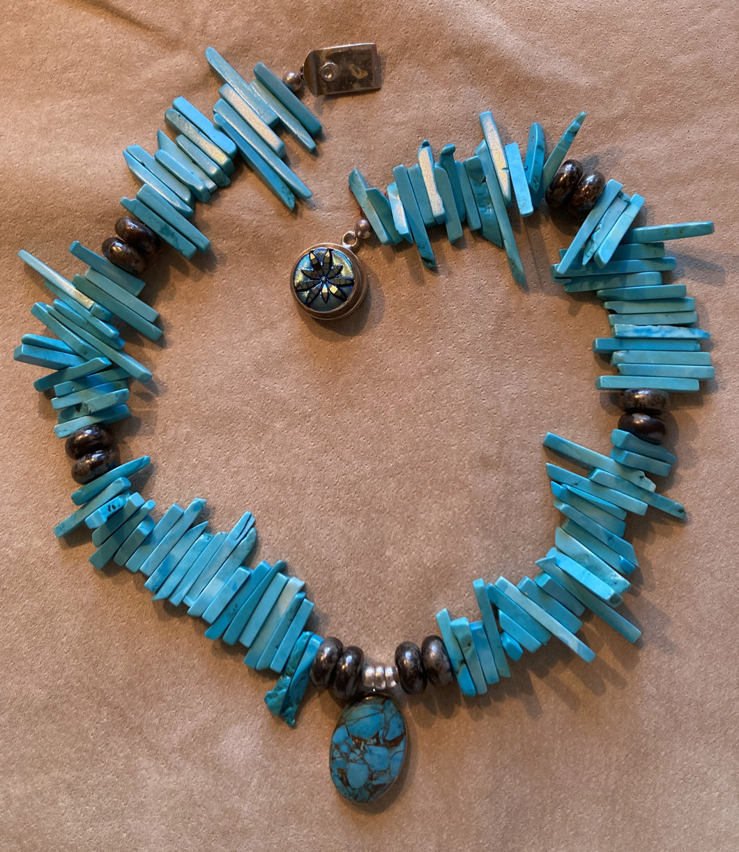 Turquoise Howlite Stick Bead and Pendant necklace