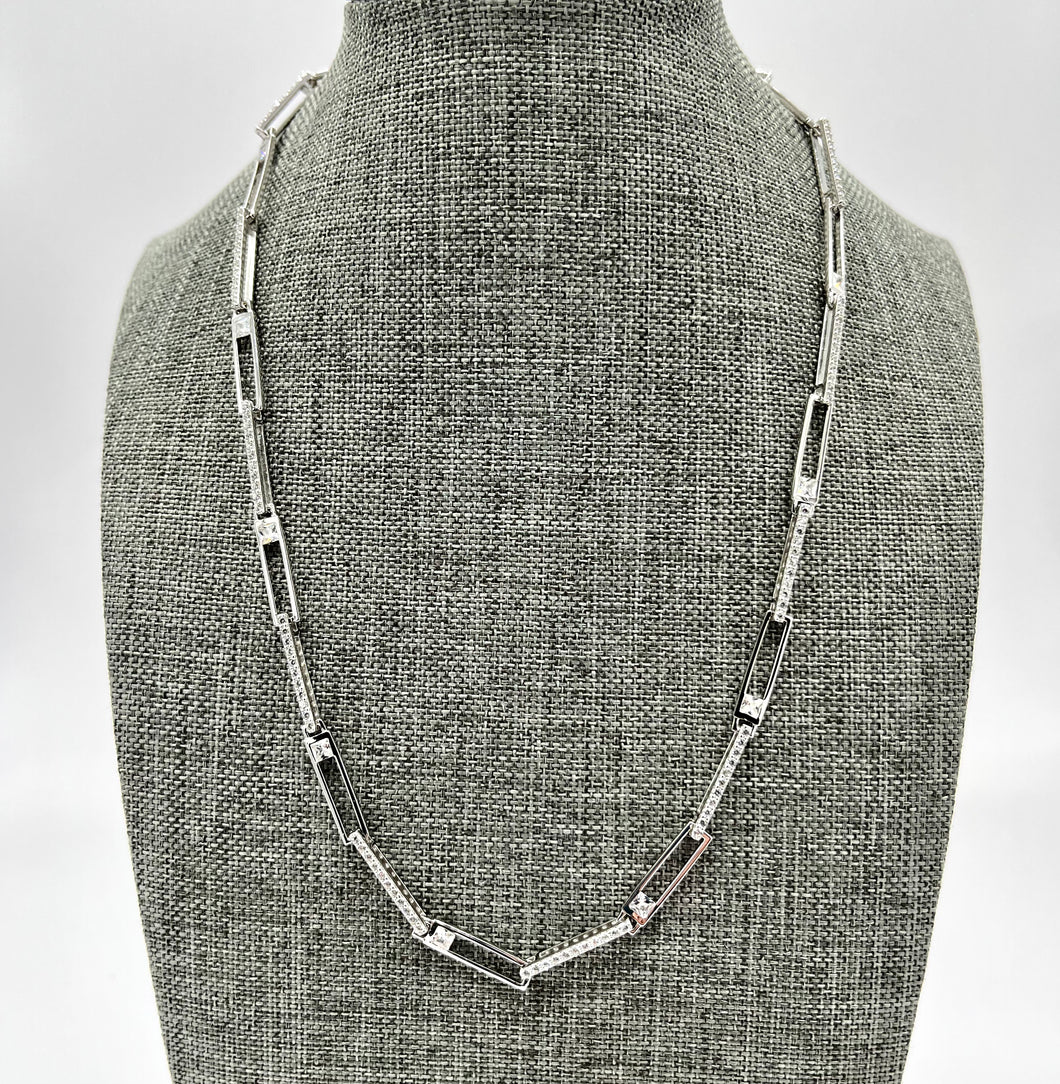 Sterling Silver Paperclip & Pave Link Necklace