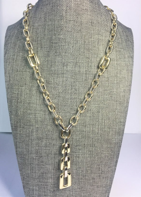 Roberto Coin Inspired Two-Tone Link Necklace with drop