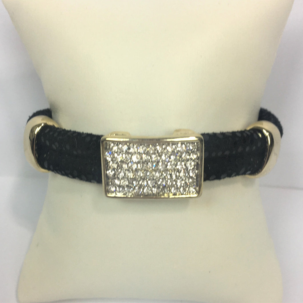 Leather Bracelet with Large Pave Enhancer