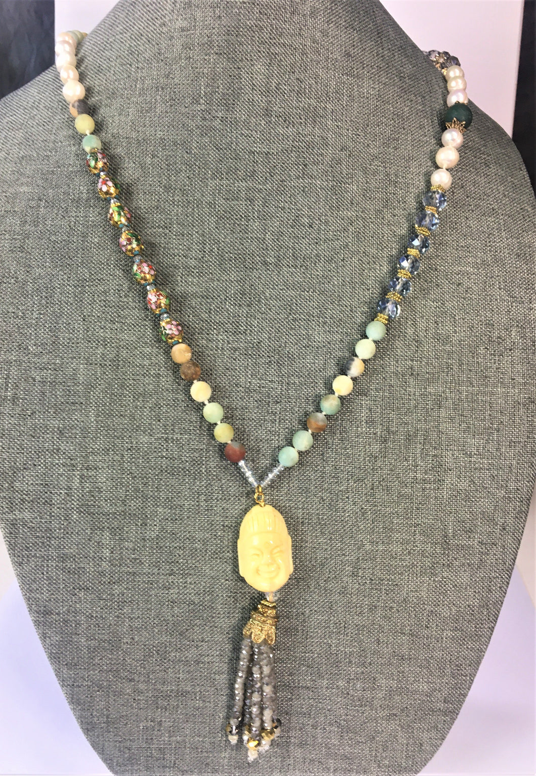 Carnelian Stone & Beige Buddha Necklace