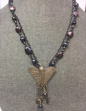 Load image into Gallery viewer, Freshwater Pearl &amp; Disc Necklace w/Sterling Silver Hill Tribe Butterfly Pendant
