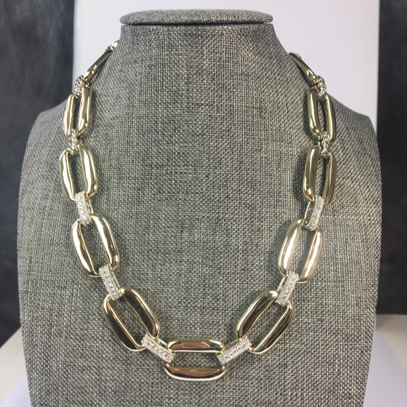 Yurman Inspired Gold Link & Pave Necklace
