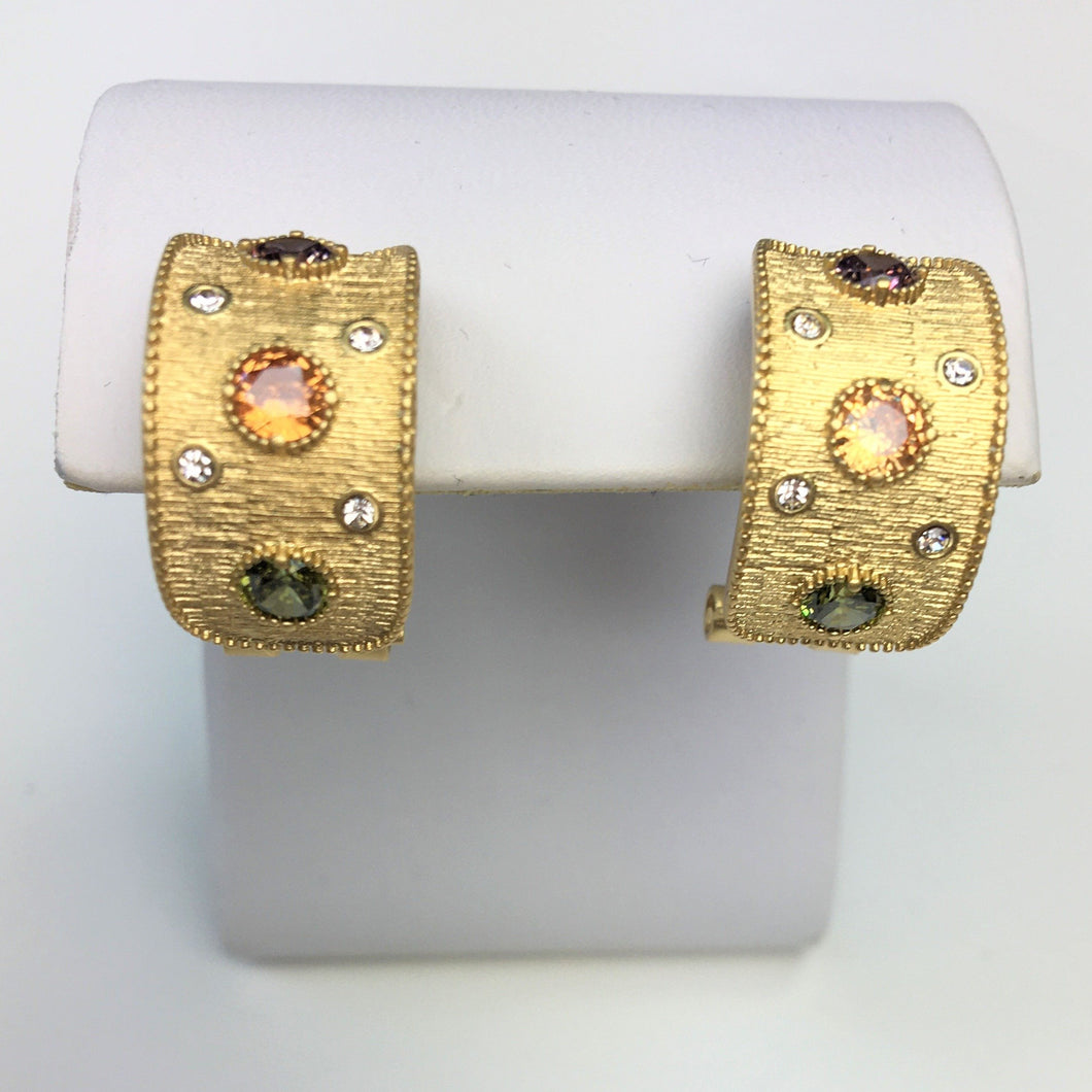 Gold Huggie Earrings with Color Crystals